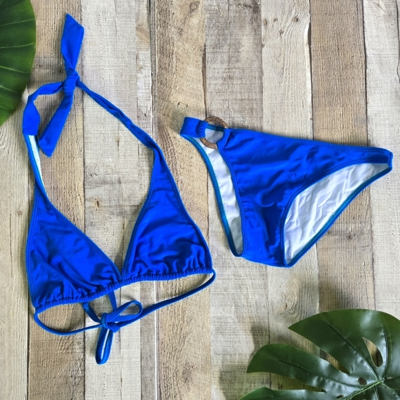 MODA STAR SWIM | Turquoise Halter Coconut Ring Bikini sz XS - Picture 5 of 12